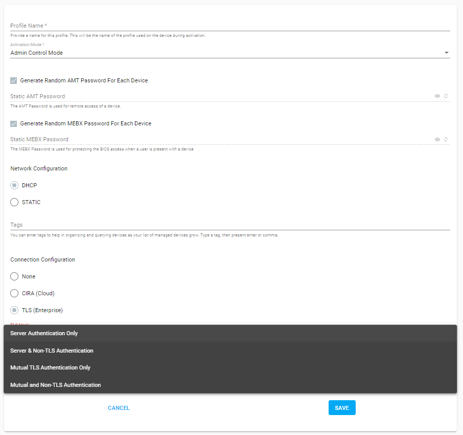 Figure 2: Example profile with TLS Config